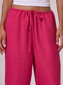 MUSERA Tie Front Linen Feel Beach Trousers Summer, Holiday, Beachwear Fall, Autumn, Winter, Back To School - Hot Pink - View 5