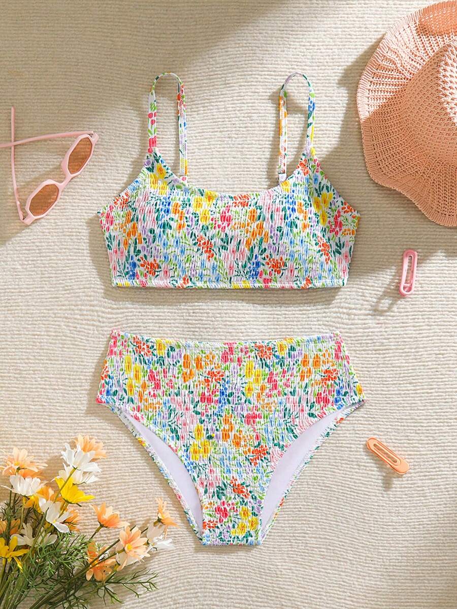 SHEIN Teen Girl Floral Print Bikini Set, Holiday Style Swimwear, Random Print - Multicolor - View 1