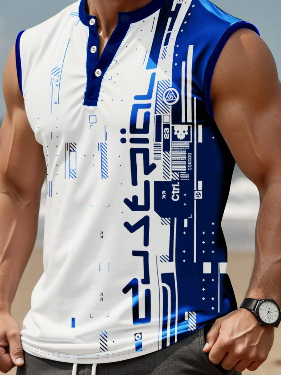 Manfinity LEGND Men's Half-Zip Sleeveless Color Block Casual Sports Top For Summer - Multicolor - View 1