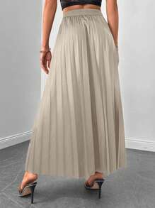 Women's Elastic Waist Pleated Hem Skirt - Bronze - View 2