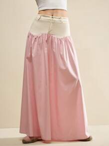 Muvela Falda plisada de cintura larga con color contrastante para mujer, casual y de moda, color rosa - Rosa - Ver 5