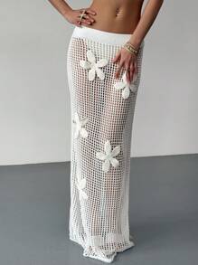 Aloruh Falda con decoración floral 3D y calada para mujer