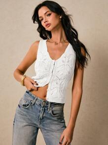 Poéselle 新款春季休闲宽松简约个性时尚针织背心女上衣 - 白色 - 查看 1