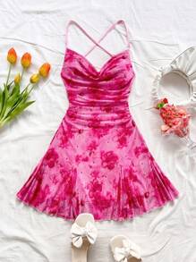 Soleia Váy mini dễ thương bằng vải voan thắt nơ hở lưng có dây đeo có thể điều chỉnh cỡ lớn dành cho nữ, họa tiết trơn màu, thích hợp cho kỳ nghỉ, bãi biển, hẹn hò, mua sắm, lãng mạn, phong cách Boho dành cho nữ - Nhiều màu - Xem 1