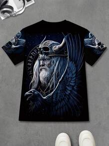 Manfinity LEGND Camiseta masculina plus size com estampa de guerreiro viking e mitologia nórdica - Multicolorido - Ver 3