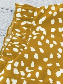 SHEIN LUNE 法式优雅编织 V 领盖袖常规印花女式衬衫，夏季新品 - 黃色 - 查看 4