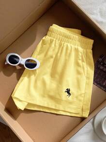 Comfortcana Women's Knight Print Casual Yellow Mini Shorts For Summer,Micro Shorts - Yellow - View 3