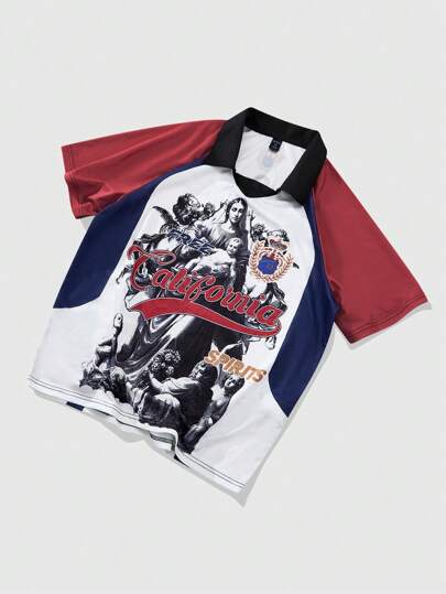 Street Life Men's Vintage Streetwear Style Goth Virgin Mary Graphic Print Polo Shirt, Halloween