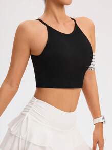 Easithlete حمالة صدر رياضية بسيطة بلون واحد طويلة بلا ظهر للنساء