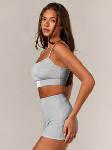 Athîral Women's Soft Jersey Grey Marl Crop Top & Shorts 2pcs Set - Light Grey - View 5