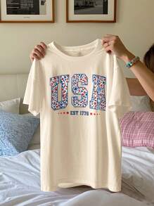 4th Of July Plus Size T-Shirt, Watercolor US Flag Shirt, Comfortable Colored USA Shirt, Patriotic Shirt, July 4th Plus Size Tee - Apricot - View 6