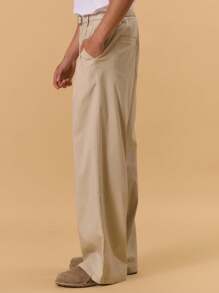 Musero Pantalón recto con pliegues con cinturón desmontable, diseño ideal para primavera y verano, vacaciones - Albaricoque - Ver 3