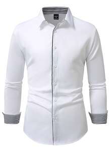 Manfinity Mode Men's Striped Long Sleeve Single-Breasted Casual/Commute Shirt, Fall - White - View 5