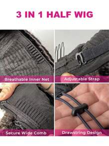 9am Hair Store Human Hair 3 IN 1 HALF WIG Seamless Kinky Straight Flip Over Wig Human Hair No Glue No Lace Wig Half Wig Human Hair 180% Density 14-28 Inch Natural Color Black Natural Hairline Beginner Friendly Hair Accessories For Women Free Gifts Valentine's Day Human Hair No Lace Wig Natural Glueless Wig For Romantic Date For Women - S1 - View 8