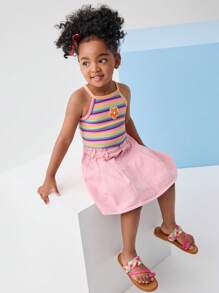 SHEIN Young Girl Floral Patched Striped Halter Top