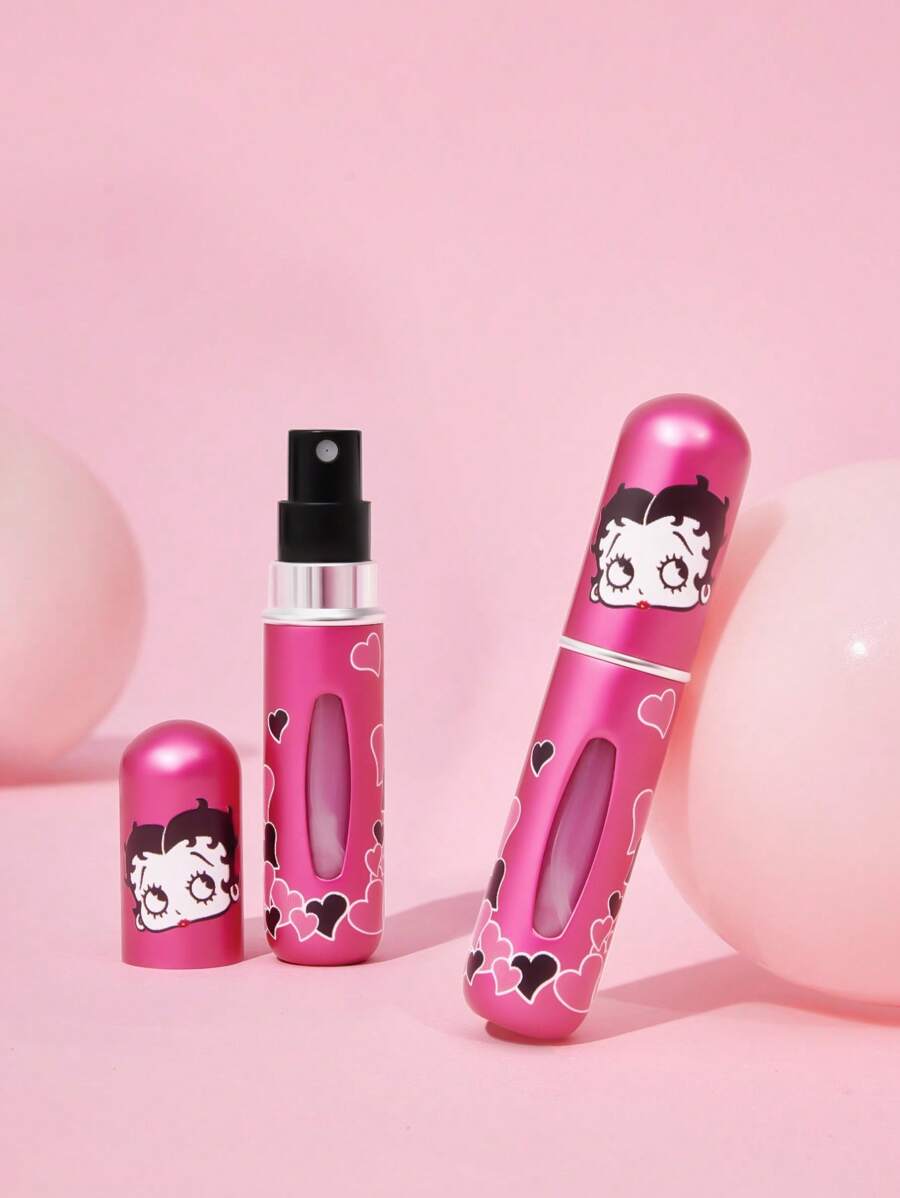 Betty Boop x SHEIN Botella de rociado recargable de 5ml con diseño de personaje de dibujos animados y patrón de corazón, regalos