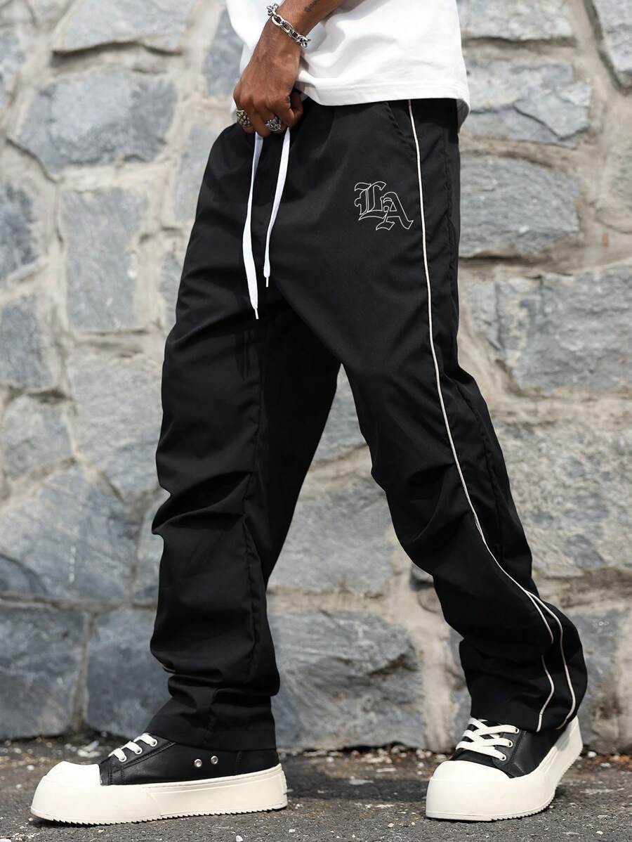 Manfinity Hypemode Men's Street Collegiate Style Black Track Pants, Streetwear, Fall