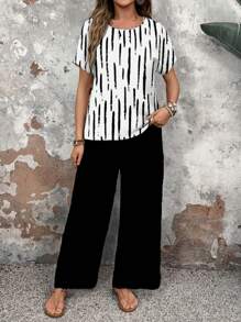 EMERY ROSE 2 件套女士修身条纹设计百搭服装套装，春夏 - 彩色 - 查看 3