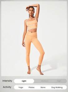 GLOWMODE FeatherFit™ Two-Tone Scoop Neck Longline Sports Bra Low Impact Yoga Daily - Orange - View 6