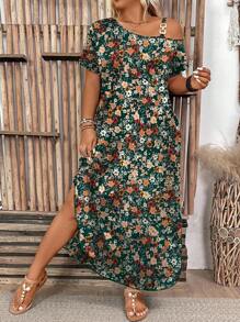 SHEIN LUNE Plus Size Women's Floral Minimalist Style Dress, New 2025 Summer Collection, Plus Size & Slimming Design For Curvy Ladies - Multicolor - View 5