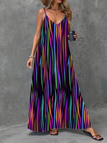 EMERY ROSE 女式彩色渐变条纹弹力休闲度假背心裙，轻盈舒适，适合夏季度假 - 彩色 - 查看 8