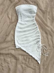 SHEIN 青少年女孩舒适修身休闲简约舒适收腰不对称下摆修身连衣裙 - 白色 - 查看 7