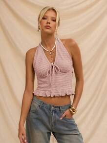 Avantive Top halter para mujeres, ideal para vacaciones en la playa, ferias del renacimiento, conciertos country, festivales de música, aeropuerto, Pascua y estilo bohemio - Rosa - Ver 4