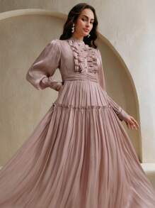 Anewsta Vestido formal elegante y versátil de mujer con parches y volantes largos