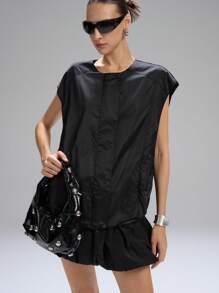 LYSMO Chaqueta funcional unisex de diseño de ojetes de moda de vanguardia para mujer, de gran tamaño, para exteriores, para salir, volver a la escuela, graduación, ropa urbana y estilo de Estocolmo 2025 Nuevo minimalismo Otoño - Negro - Ver 6
