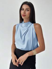 Firerie 女士优雅时尚不对称荷叶边杏色衬衫，适合通勤、办公室、日常穿着、度假、音乐节、春夏季 - 藍色 - 查看 5