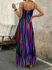 EMERY ROSE 女式彩色渐变条纹弹力休闲度假背心裙，轻盈舒适，适合夏季度假 - 彩色 - 查看 2