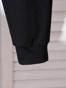 Conjunto de moletom com capuz e calça comprida com estampa de gato de desenho animado para meninas, primavera/outono - Preto - Ver 4