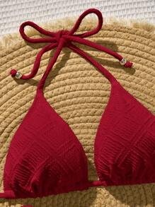 Bellisia Women's Summer Beach Solid Color Halter Tie-Up Sexy Bikini Swimwear Set - Red - View 4