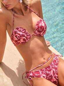 Maija 2pcs/Set Women Summer Floral Print Spaghetti Strap Bikini Set - Red - View 4
