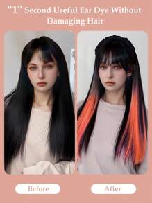 Colored Clip In Hair Extensions, Real Human Hair 3 Pcs 18 Inch, Orange Straight Highlight Hairpieces, Invisible Design, Colorful Rainbow Style, Soft Natural Texture, Ideal For Women & Girls Daily Styling, Party And Cosplay Occasions - SORANGE - View 3