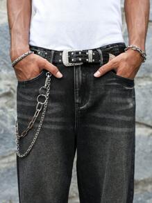 Manfinity EMRG Men's Loose Fit Ripped Pocket Wide Leg Casual Versatile Jeans Pants - Dark Grey - View 6