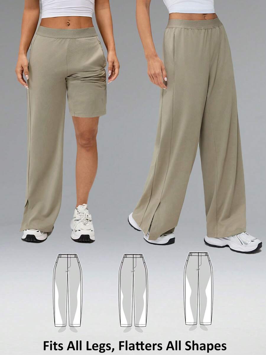 SHEIN Tall 女士夏季休闲日常高弹力纯色裤子,夏季时尚,日常穿着 - 灰色 - 查看 1