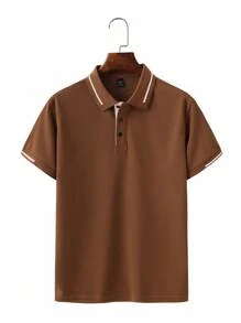 Manfinity Homme Camisa polo de manga corta casual y para ir a trabajar con bloques de color para hombre - Marrón - Ver 7