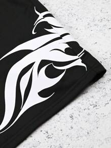 Manfinity EMRG Men's Flame Print Drawstring Waist Loose Casual Shorts - Black - View 4