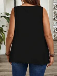 EMERY ROSE Plus Size Black Solid & Printed Loose Fit Sleeveless Cami And Tank Top, Suitable For Spring & Summer Vacation Back To School - Multicolor - View 2