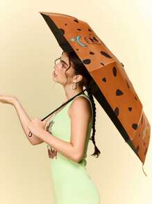 SCOOBY-DOO X SHEIN 1pc Cute Cartoon Pattern Printed Automatic Opening And Closing Umbrella, Comes With Sunscreen Function, Suitable For School, Work, Outings, And Daily Use, Suitable For College Students, High School Students, And Women - Brown - View 5