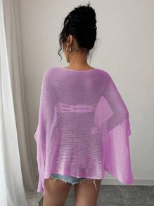 Chiquease Loose Batwing Design Lightweight Knit Cardigan For Women, Stylish Shawl Collar, Sun Protection, Spring/Summer - Purple - View 2