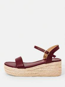 Styleloop Sandalias con cuña de suela de lona con cordones, diseño minimalista y práctico multifuncional - Burdeos - Ver 2