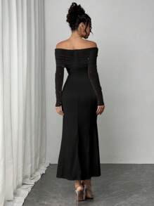 Firerie Damen Frühlings Elegant Romantisch Fashion Pendler Sexy Anmutiger Stil, geeignet für Party, Urlaub, romantisches Date und Geburtstags Hochzeitskleid Valentinstag, Netz Mesh Künstliche Perlen Dekor Off-Shoulder figurbetontes weißes Kleid