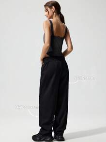 Menodora SHEIN Sport Body de punto liso informal para mujer, ajuste ceñido y hombros descubiertos - Negro - Ver 3