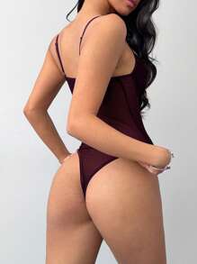 Aloruh Conjunto de body de mujer sexy y elegante con parches de encaje - Granate - Ver 8