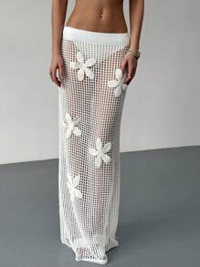 Aloruh Falda con decoración floral 3D y calada para mujer