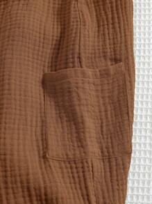 SHEIN Baby Boy Cute Vacation Casual Versatile Brown Jumpsuit Suitable For Beach, Outings Brown Baby Clothes Brown Baby Boy Jumpsuit - Brown - View 10