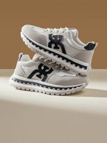 CUCCOO EASI Women's Fashionable Light Gray Platform Round Toe Casual Sneakers - White - View 7