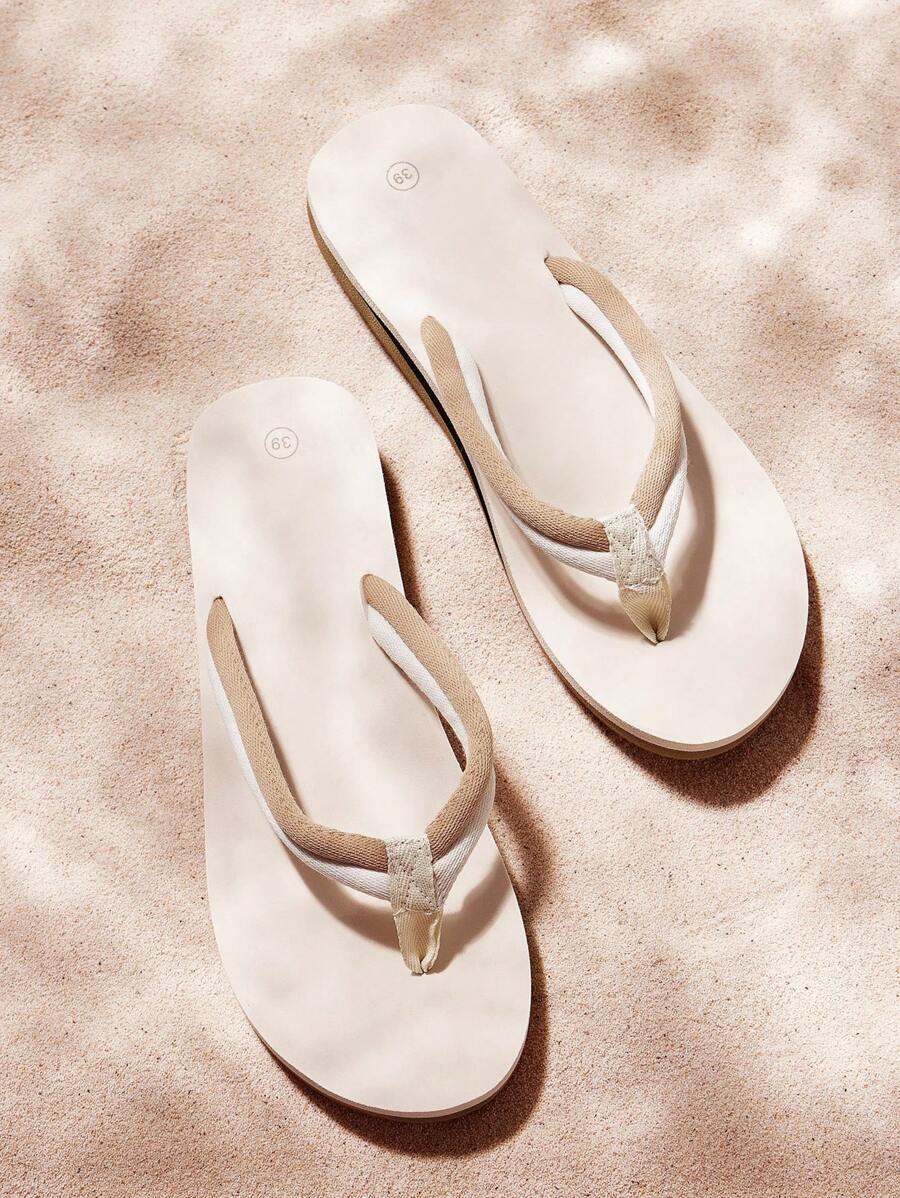 Grefit Women's Casual Beige Comfortable Flat Flip Flops, Beach Sandals - Beige - View 1